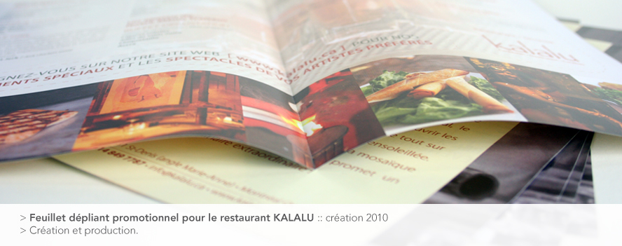 Feuillet dépliant promotionnel pour le restaurant KALALU :: création 2010 - Création et production
